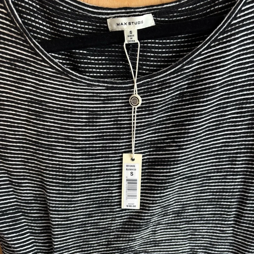 NWT Max Studio Twist Front Cap Sleeve Black & White Striped Dress Sz S - Picture 5 of 6